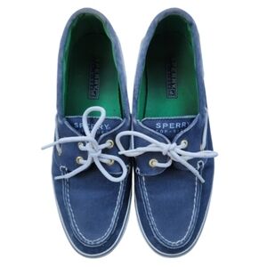 Womens 8M Sperry Top-Sider Nautical Blue Canvas Boat Loafer Shoes